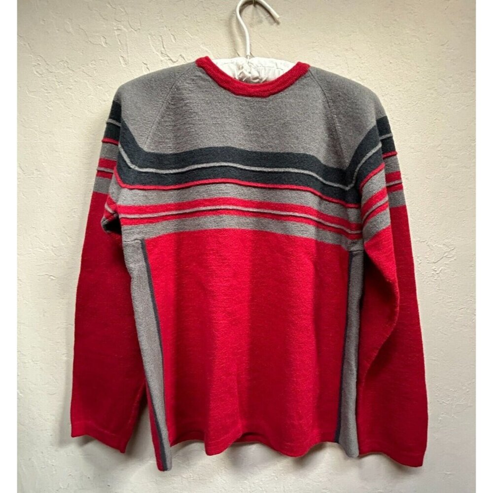 Vintage SKYR Men's Large Gray/Red Colorblock Wool Crew Neck Sweater Pullover